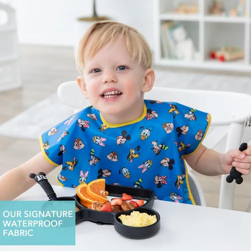 Miniatura 3 de Bumkins Baberos para niñas o niños, bebés, niños pequeños y niños, imprescindibles para comer sin desorden, manga corta, MVP de Disney Mickey & A2