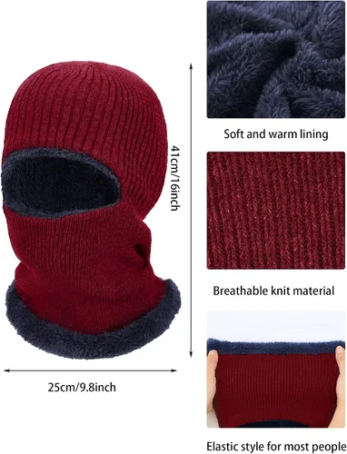 Miniatura 15 de Pasamontañas de punto calentador resistente al viento sombrero que cubre la cara para hombres mujeres forro polar deportes al aire libre