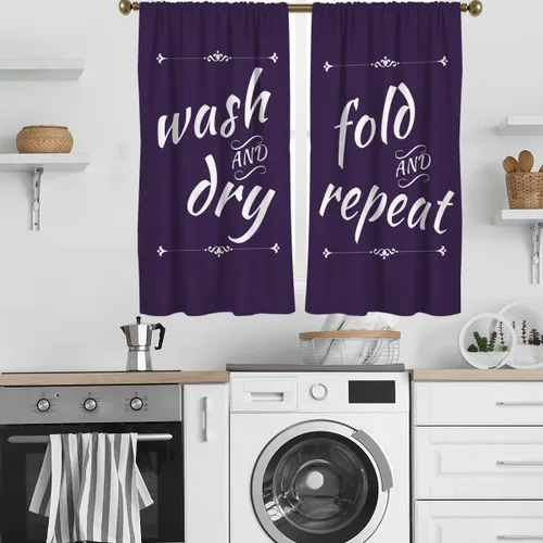 Miniatura 8 de zokyer Cortinas de cocina en blanco y negro con frases de lavado con palabras impresas en seco, divertidas, simples, pequeñas, cortas, 27.5 pulgadas