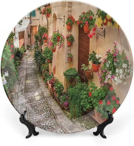 Miniatura 16 de Plato decorativo de 6 pulgadas, cerámica toscana, antigua calle italiana en pequeña ciudad provincial de Italia, placa de exhibición europea hecha a