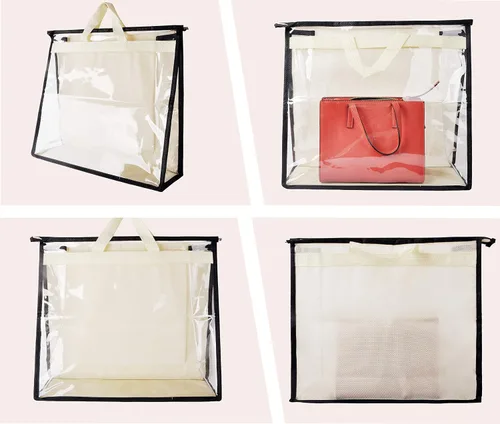 Miniatura 4 de Vercord Bolso de PVC transparente sin polvo, a prueba de humedad, organizador de bolsa de almacenamiento con asa y cremallera, ahorra espacio