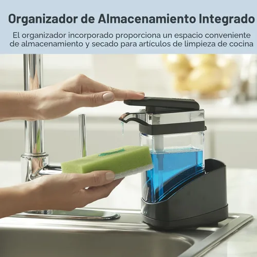 Miniatura 4 de Casabella Sink Sider Solo Dispensador de Jabón de Cocina y Organizador de Esponja, Negro/Cromo - Organizador 2 en 1 de Jabón y Esponja, Dispensación