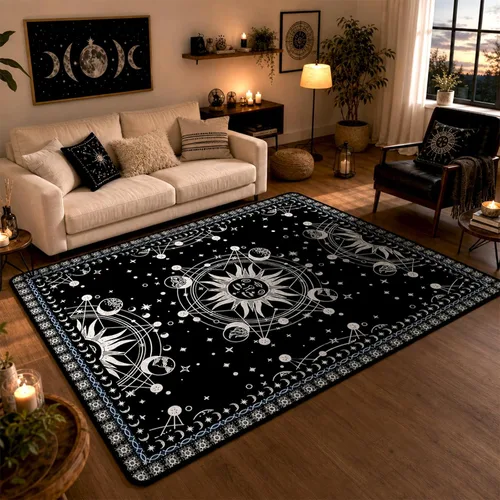 Miniatura 36 de Alfombra de Sol y Luna Boho Alfombras de Área Celestiales para Dormitorio Residencia Universitaria Sala de Estar Bohemia Oculta Creciente Solar