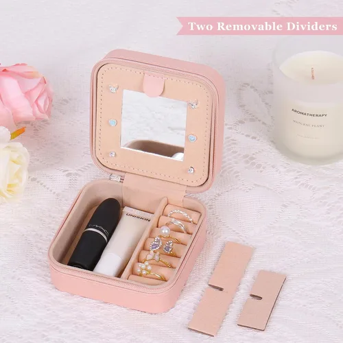 Miniatura 3 de Joyero de viaje, pequeño joyero, regalos para mujeres y niñas, mini organizador de joyas portátil rosa para aretes, anillos, collares con inicial D