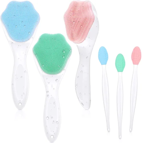 Cepillo exfoliante facial de silicona, 3 piezas, cepillo exfoliante, cepillo de limpieza facial de silicona de mano con 3 herramientas de limpieza