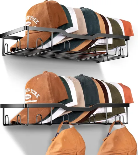 Miniatura 10 de KEETDY Percheros de metal para gorras de béisbol, organizador de sombreros de pared para 24 gorras, 2 paquetes de organizador resistente de Negro