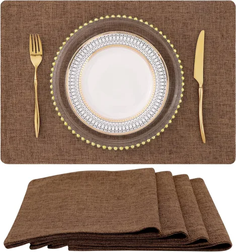 Miniatura 43 de homing - Juego de 4 manteles individuales de algodón y lino, manteles de tela lavables para mesa de comedor de estilo rústico para interiores y Negro