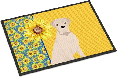 Miniatura 235 de Caroline's Treasures WDK5313MAT Airedale Terrier - Tapete para puerta delantera de 18 x 27 pulgadas, diseño de girasoles de verano, para entrada