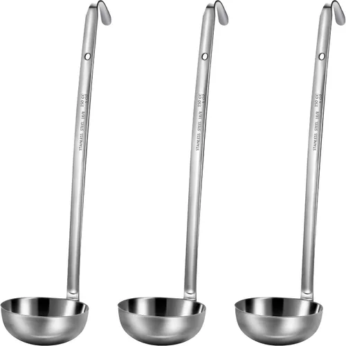 Miniatura 9 de meekoo 3 Piezas Cucharones de Acero Inoxidable Cucharón de Sopa con Mango con Borde de Vertido para Cocina Cocinando Sopa Salsa (3 oz)