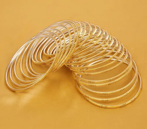 Miniatura 3 de Touchstone Colección de 2 docenas de pulseras de aleación de Bollywood indio con textura de metal texturizado, pulseras de joyería para mujer