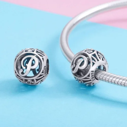Miniatura 2 de Plata de ley 925 con piedras cúbicas, opciones completas de regalo de la A Z, cuentas de letras del alfabeto para pulseras europeas Pandora