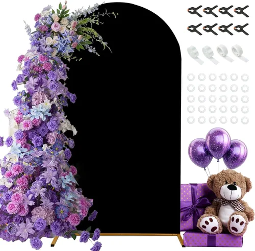 Miniatura 9 de Cubierta de fondo de arco de 7.2 pies, cubierta de arco de elastano beige, cubierta de soporte elástica con herramientas de atar globos para boda