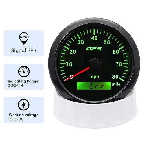 Miniatura 4 de ARTILAURA Velocímetro GPS 85 mm 3-3/8" Odómetro digital 130 km/h Medidor de velocidad 7 colores Impermeable para AUTO Coche Marino Camión 9-32V Negro