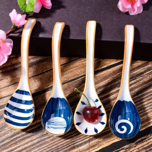 Miniatura 5 de Juego de 4 cucharas de sopa japonesas de cerámica asiática para Wonton Pho