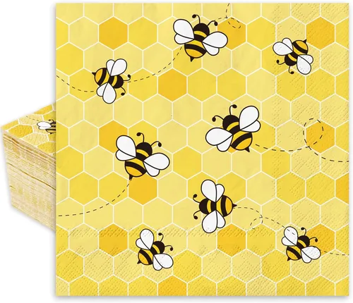 Whaline Servilletas de cóctel de abeja de verano, servilletas de papel desechables de panal de abeja amarillas para el día de la abeja, cumpleaños,