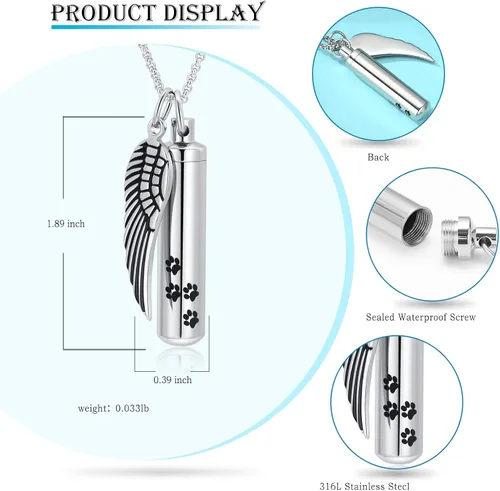 Miniatura 2 de Hearbeingt Collar de urna de cremación para cenizas para mascotas, medallón conmemorativo con estampado de patas, joyería de ceniza, colgante