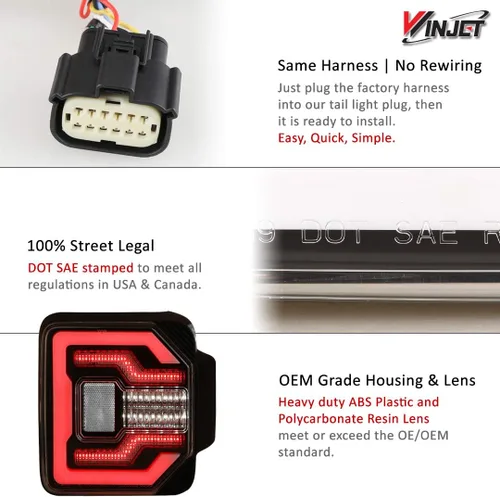 Miniatura 4 de Lámparas de cola Winjet Compatibles con Jeep [2018-2025 Wrangler JL] y [2021-2025 Jeep Wrangler 4XE Plugin] Luces traseras secuenciales LED