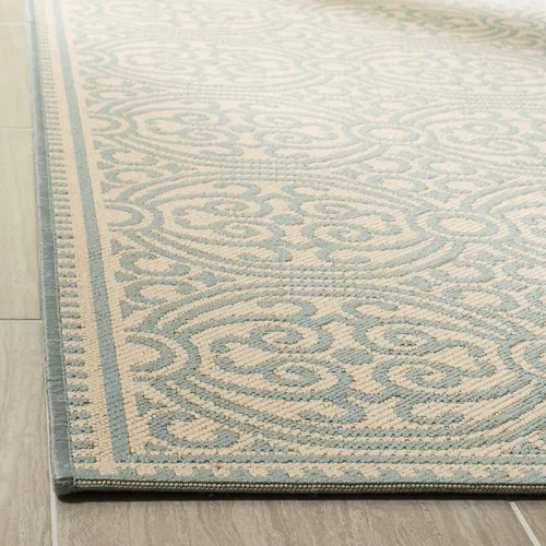 Miniatura 4 de SAFAVIEH Alfombra lavable para exteriores Linden Collection - 4 x 6 pies, aguamarina y crema, no desprende pelusa y fácil de limpiar, ideal