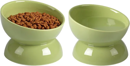Miniatura 19 de ABRUTY Cuenco de agua para gatos, cuencos elevados de cerámica de 16 onzas, plato de comida para mascotas inclinado y elevado en 15°, antivómito
