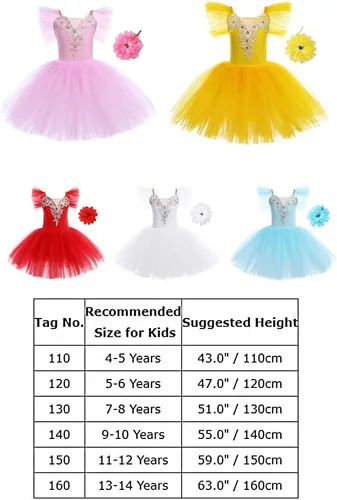 Miniatura 6 de Leotardos de ballet para niñas pequeñas, falda de tul con purpurina, 2 piezas, manga con volantes, tutú con clip para el cabello, trajes de una pieza