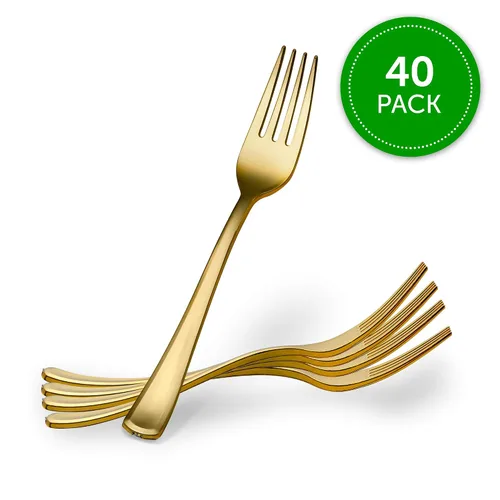 Miniatura 6 de Plasticpro Tenedores desechables de plástico dorado resistente, cubiertos de plástico elegantes que parecen cubiertos de oro real, utensilios