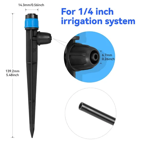 Miniatura 4 de Goteros de riego ajustable Vortex: 20 piezas de forma de ventilador con estaca de flujo de agua para manguera de 1/4 pulgadas, emisores de riego
