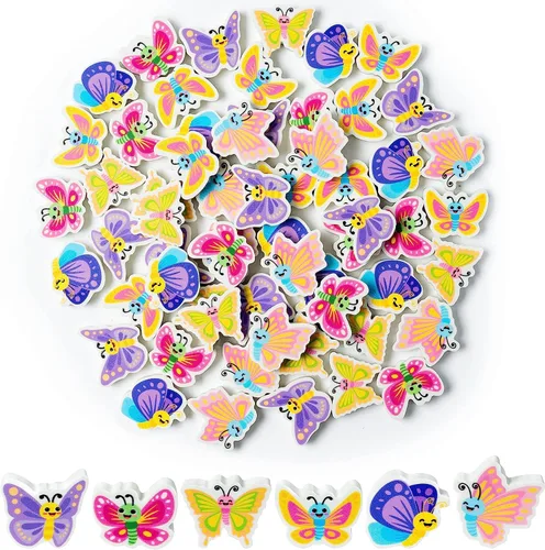 Haooryx Mini borradores de mariposa de primavera para niños, 60 unidades a granel novedosos borradores de mariposa 3D rompecabezas de escritorio
