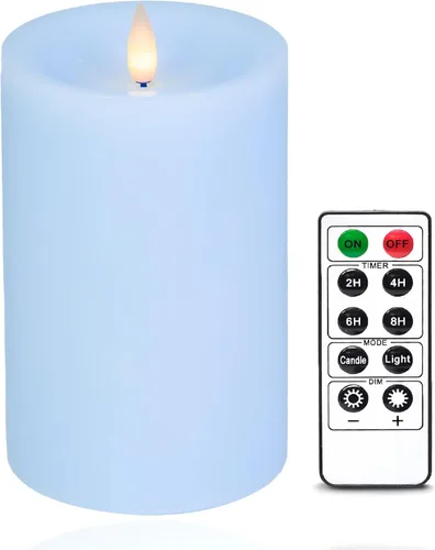 Miniatura 10 de Velas de pilar sin llama parpadeantes con temporizador remoto, velas LED que funcionan con pilas de hasta 400 horas, velas de cera real con llama