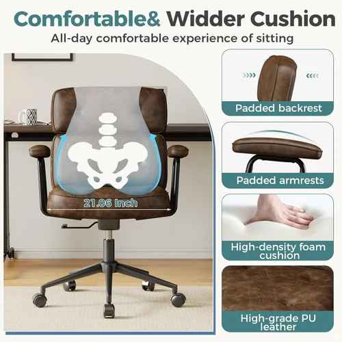 Miniatura 5 de OLIXIS Silla ergonómica de escritorio para oficina en casa, silla de computadora de piel sintética con soporte lumbar, altura ajustable, giratoria