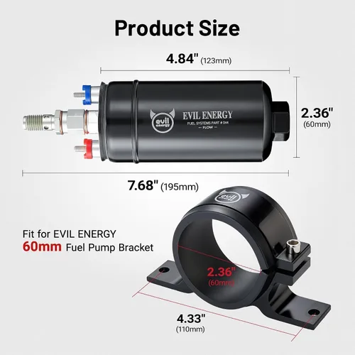 Miniatura 4 de Evil Energy Bomba de combustible externa en línea eléctrica 300LPH de alto flujo 12V con abrazadera de abrazadera de 60 mm negra