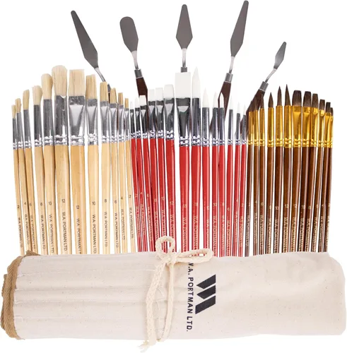 WA Portman - Juego de 38 pinceles de pintura acrílica profesional con 5 cuchillos de paleta, pinceles versátiles para pintura al óleo y juego de