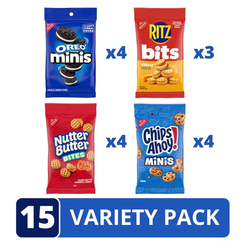 Miniatura 3 de Mini galletas OREO, mini galletas CHIPS AHOY!, Nutter Butter Bites y RITZ Bits galletas de queso, paquete surtido, 15 bolsas grandes