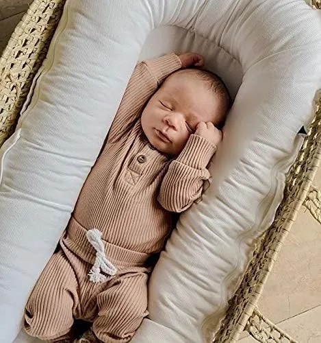 Miniatura 2 de Ropa de punto acanalado de algodón para bebés, niñas y niños, recién nacidos enterizo de manga larga, pantalones largos unicolor, atuendos de otoño