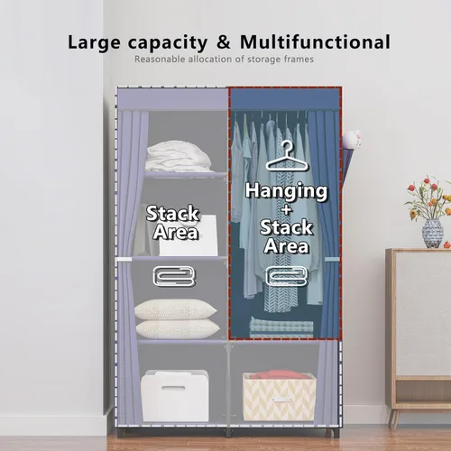 Miniatura 5 de SORCEDAS Portable Closet Wardrobe Organizer Storage with Cover Non-Woben Fabric Portable Wardrobe Closet for Hanging Clothes Racks Shelving 33 Inch