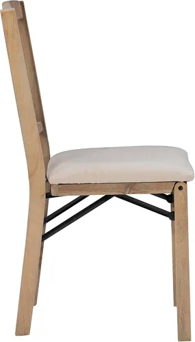 Miniatura 14 de Linon Keira - Juego de 2 sillas plegables de madera rústica natural con asiento tapizado beige y respaldo de misión