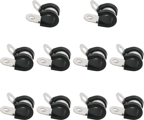 Miniatura 44 de MroMax Abrazadera de cable de 0.236 in de diámetro EDPM Abrazadera aislada acolchada de goma 304 Abrazadera de tubería de acero inoxidable 0.24 "R