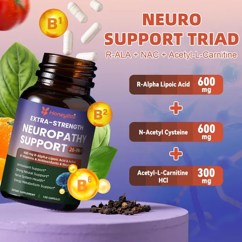 Miniatura 3 de Suplementos de neuropatía de ácido alfa lipoico – con 600 mg de ácido R-alfa lipoico, NAC, ALC, vitamina activa B12 B1 B2 B6, magnesio