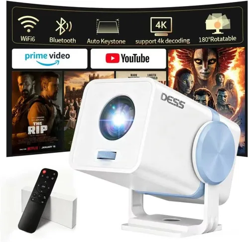 Miniatura 9 de Mini proyector con WiFi y Bluetooth, proyector portátil para exteriores alimentado por Power Bank, proyector de película pequeña giratorio de 180°