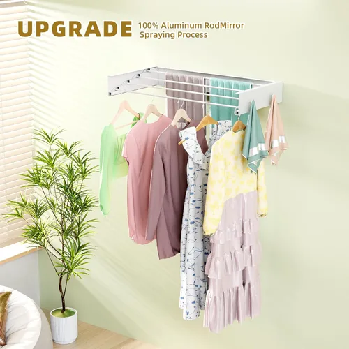 Miniatura 3 de Tendedero de pared para lavandería de 23.6 pulgadas, tendedero plegable para secar ropa montado en la pared con 4 ganchos para toallas y 4 varillas