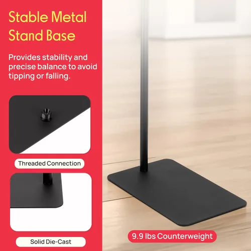 Miniatura 5 de Pyle Soporte de micrófono de base cuadrada con clip de micrófono, resistente, altura ajustable, 36.2 a 63.38 pulgadas, base sólida fundida a