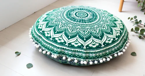 Miniatura 9 de Funda redonda para cojín de piso con mandala, estilo hippie, decorativa, bohemio, para puf otomano, con pompones, fundas de almohada, boho, indio