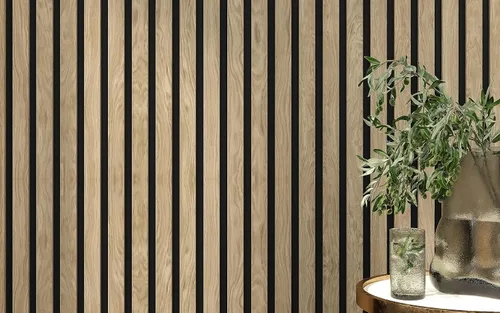 Miniatura 6 de Paquete de 2 paneles acústicos de pared de madera de 94 x 12.6 pulgadas, listones 3D insonorizados para paredes y techos, elegantes paneles Nogal