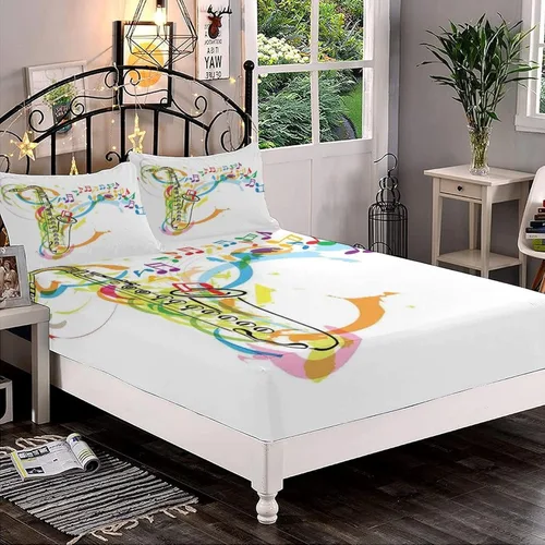 Miniatura 11 de Juego de sábanas bajeras decorativas de tamaño King, sábana bajera de Narval con bolsillos profundos y 2 fundas de almohada, juego de ropa de cama