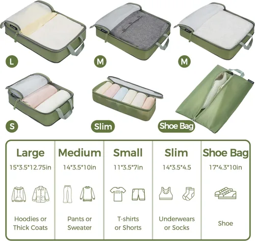 Miniatura 28 de BAGAIL 4 Set/6 Set Ultraligero Compresión Embalaje Cubos Organizador de Embalaje para Accesorios de Viaje Equipaje Maleta Mochila