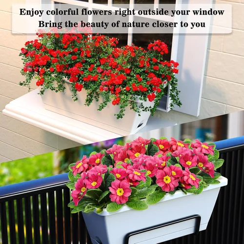 Miniatura 6 de Jardineras para jardinería doméstica, 8 unidades, 17 pulgadas de largo para alféizar de ventana al aire libre, cajas rectangulares de plástico