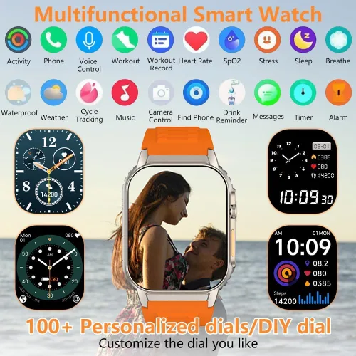 Miniatura 2 de Reloj inteligente para hombres y mujeres (marcación/respuesta de llamadas), rastreador de actividad con monitor de frecuencia cardíaca/sueño, 100