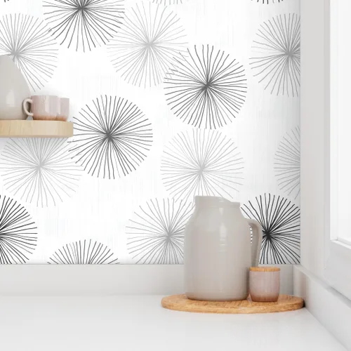 Miniatura 8 de Peel & Stick Wallpaper Swatch - Dandelions Grayscale Dandelion Greyscale Mid Century Modern Minimalist Mod Circle Snowflake Round Custom Removable