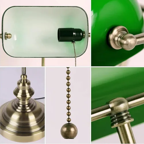 Miniatura 4 de Bankers - Lámpara de escritorio con interruptor de cadena, lámparas de escritorio con pantalla de vidrio verde, lámpara tradicional de biblioteca
