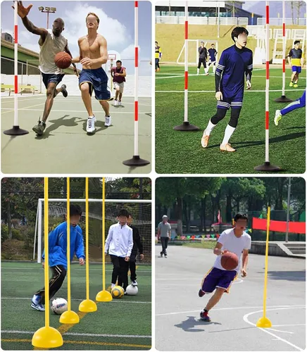 Miniatura 7 de Bastones de agilidad con base, 4 juegos de bastones de slalom desmontables rellenos de arena o grava, equipo de entrenamiento de fútbol para niños