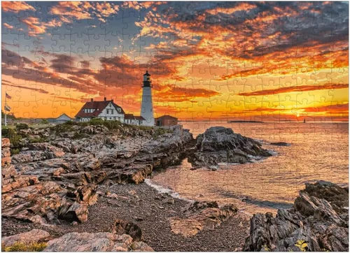 Miniatura 7 de MyPuzzle Portland Lighthouse At Sunrise in New England Maine USA - Rompecabezas prémium de 100 piezas para adultos
